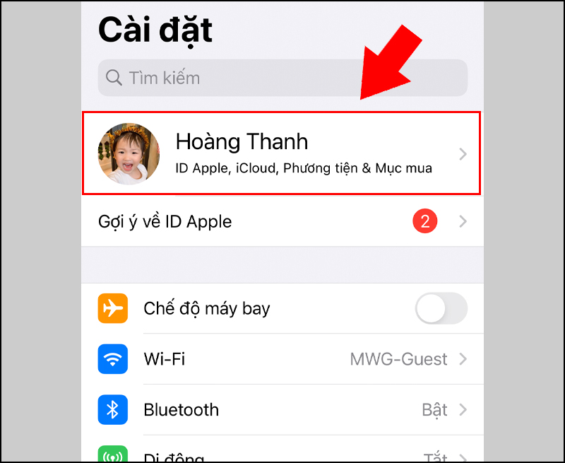 Nhấn vào Apple ID